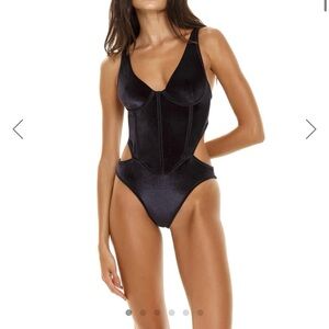 NWT Agua Bendita Velvet Cut- Out Open Back Tanin Bodysuit